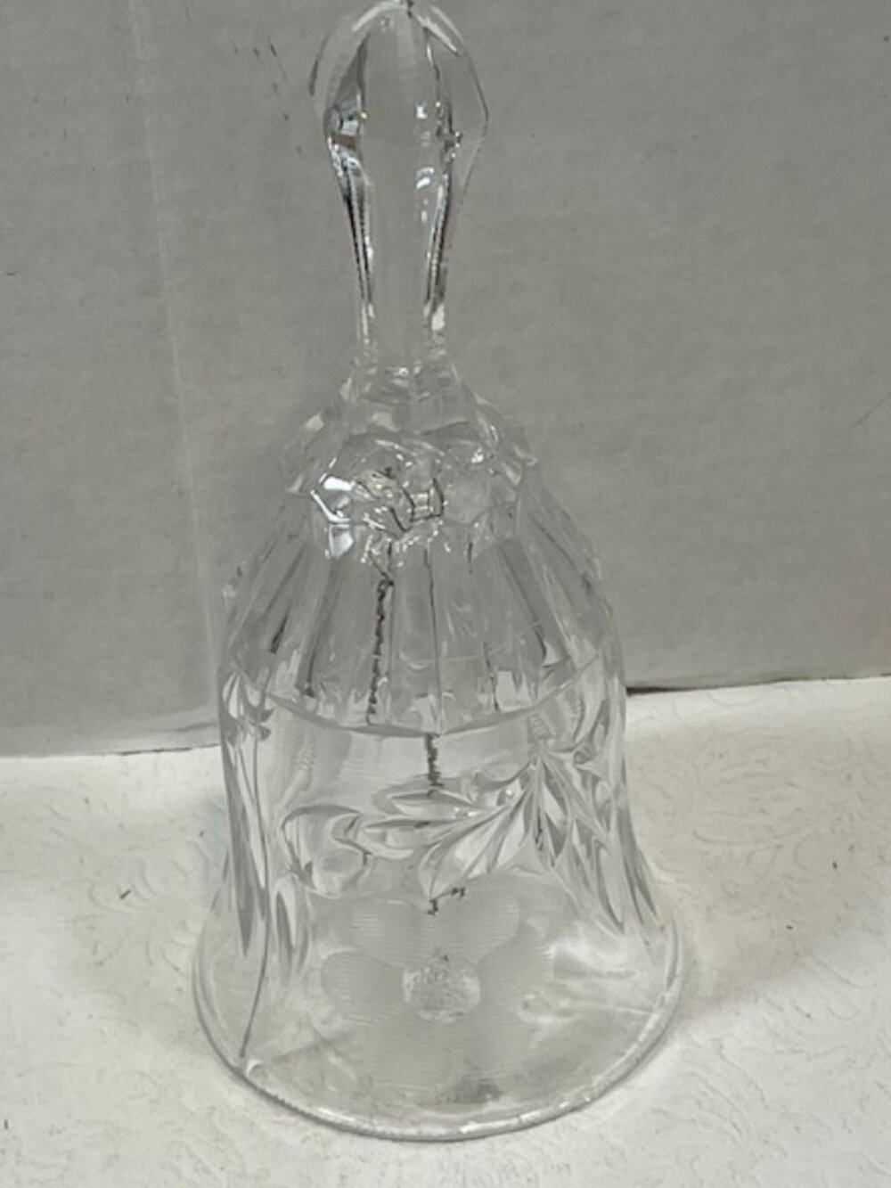 VTG Etched Lead Crystal Glass Dinner Wedding Bell Floral Design Decor 7.5"x3"